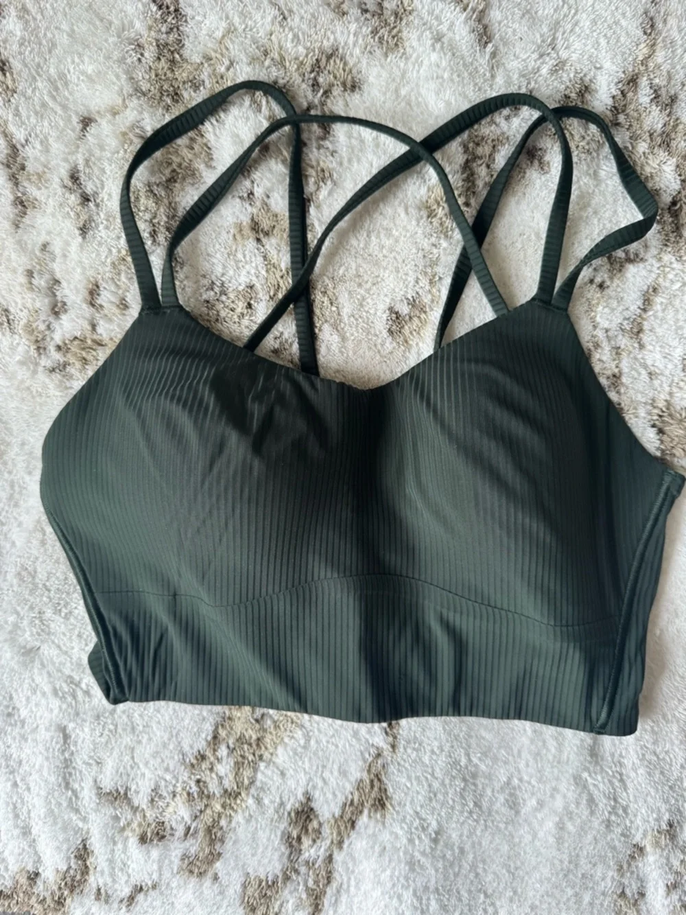 Lululemon hunter Green Ribbed like a cloud Strappy Longline Sports Bra - Picture 2 of 3